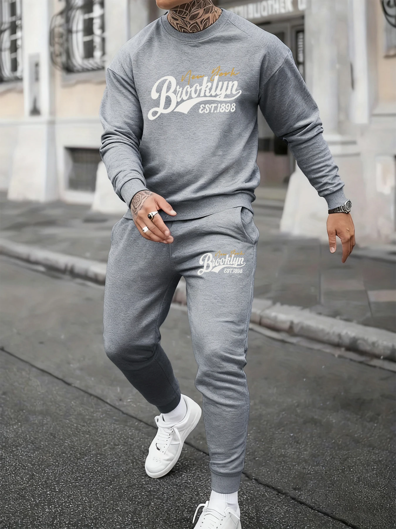 

Brooklyn New York 1898 Printed Male Autumn Sweatshirt Set Long-Length Street Two Pieces Sets Couple'S Pants Fashion Streetwear