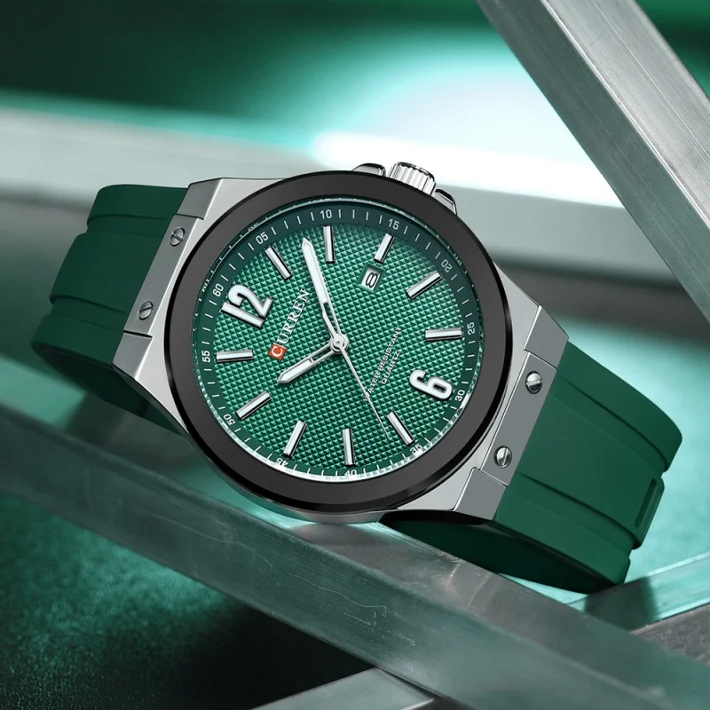 

CURREN 8467 Модные и простые мужские кварцевые часы, водостойкий светящийся календарь, силиконовый ремешок, повседневные мужские часы