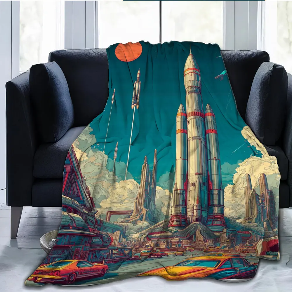 Design of Space Shuttle Rockets Flannel printed blanket suitable for all seasons suitable for living room office sofa and travel