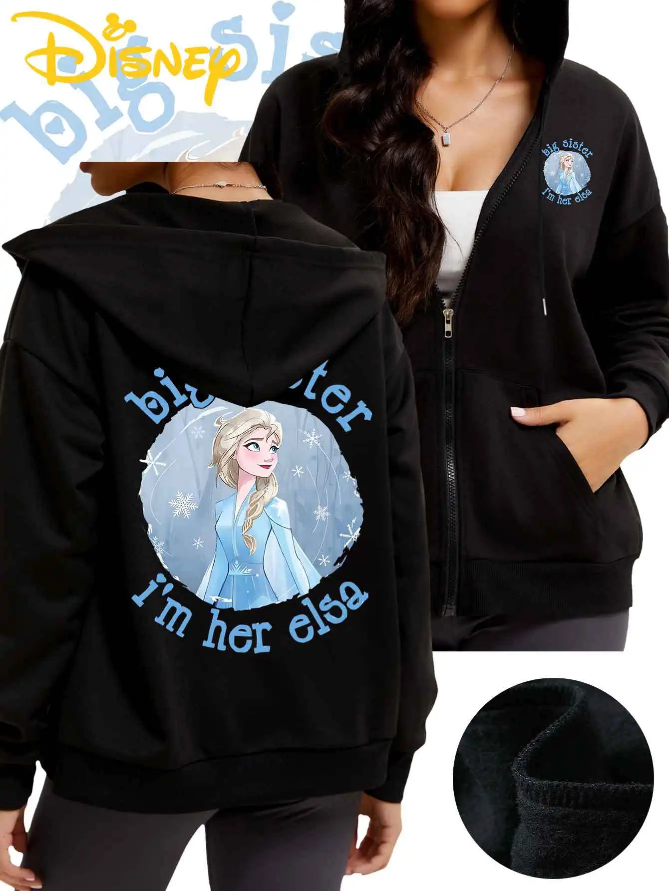 Herbst und Winter Disney Fashion Hoodie Exquisite Prinzessin Elsa Print Lose Langarm Damen Sweatshirt Reißverschluss Hoodie Jacke