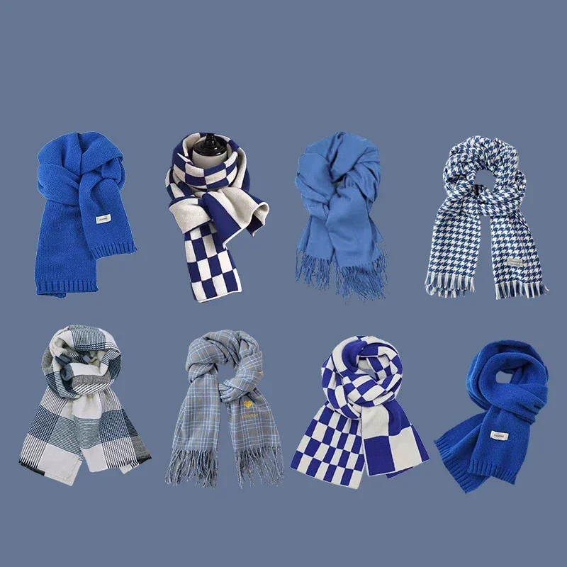 Blue Style Tartan Plaid Scarves for Women Winter Long Scarves for Women with Fringe Super Soft Scarf for Women Winter