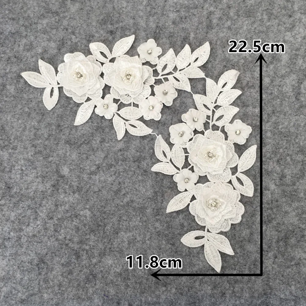 Black and white lace 3D three-dimensional flower decoration applique rhinestone embroidery DIY craft accessories 1 pair for sale