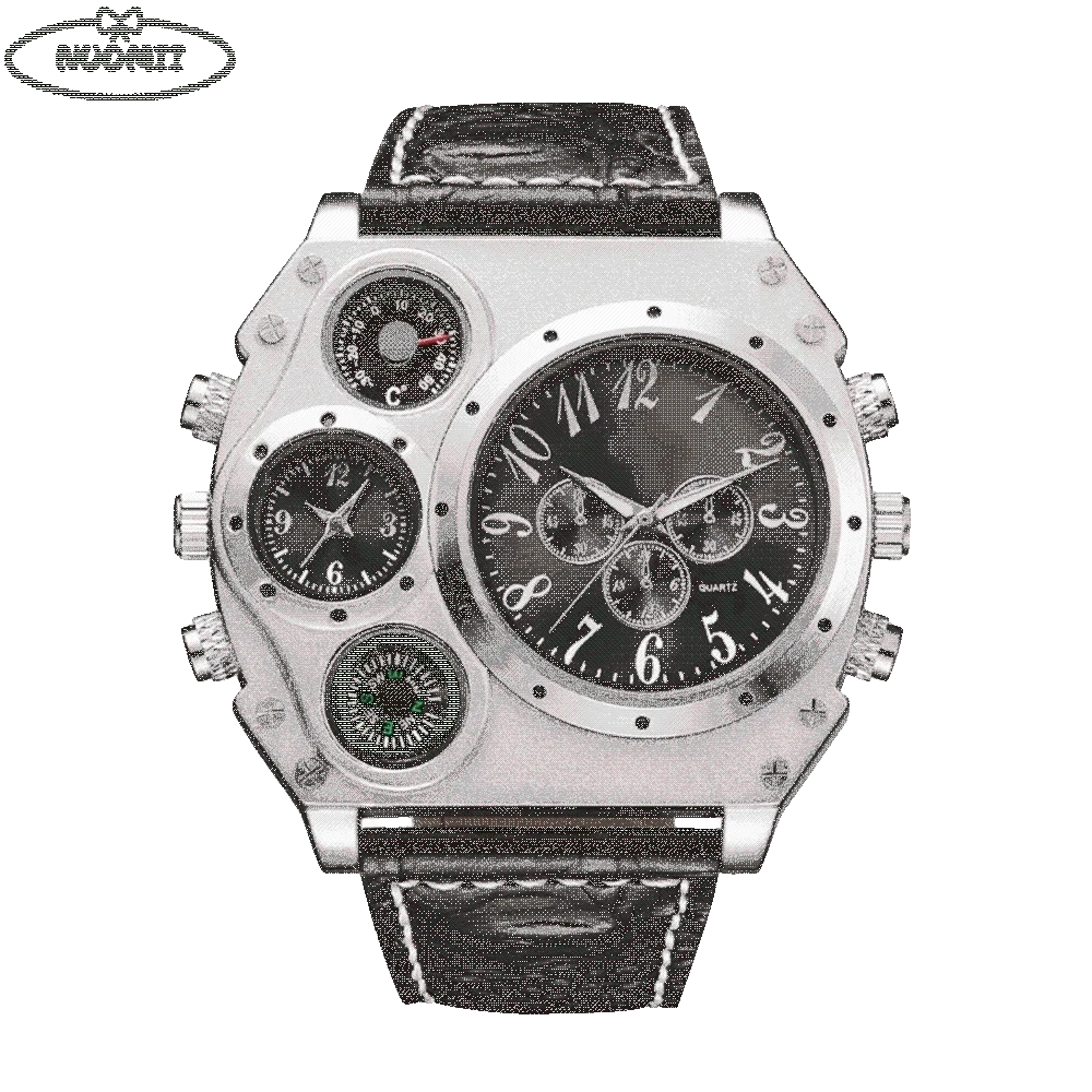 

Antique PU Leather Strap Big Face Watches Large Dial Luminous Quartz Watch Compass Decoration Leather Strap Sport Wristwatch Men