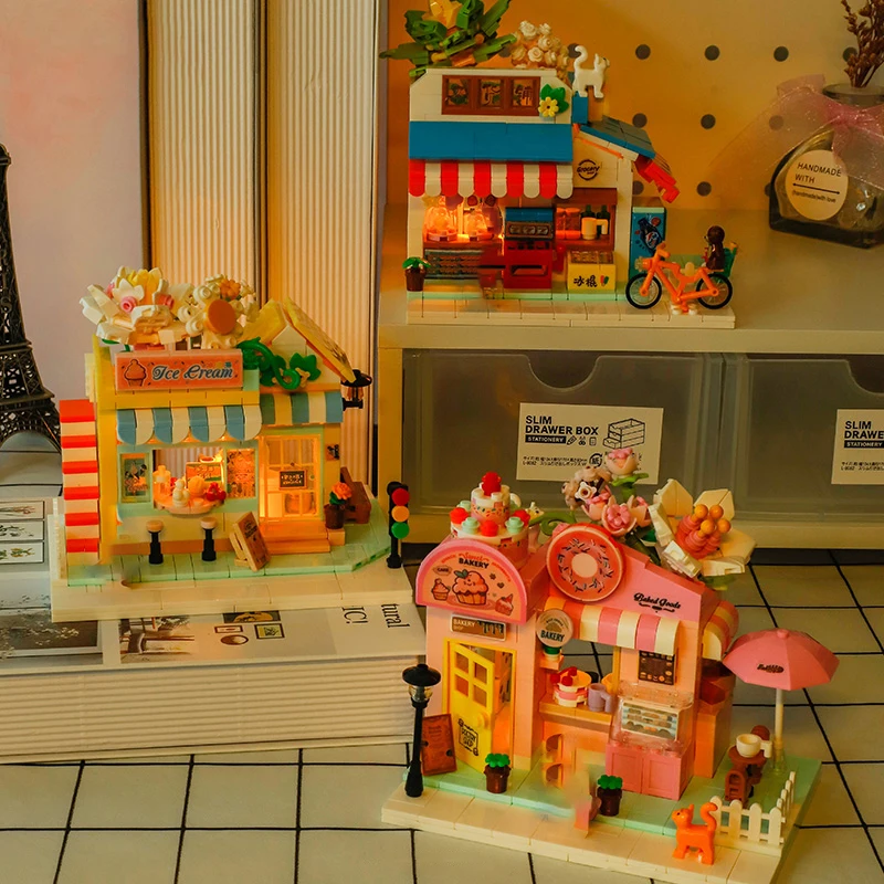 قوالب بناء معمارية بمظهر الشارع ، متجر بقالة ، ألعاب نموذجية تعليمية للأطفال للأطفال ، هدية عيد ميلاد مزينة