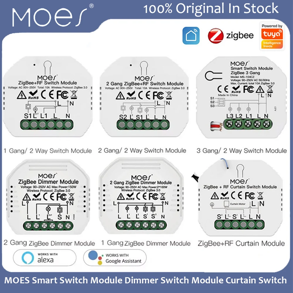 MOES Tuya Smart Switch Module Dimmer Switch Module Curtain Switch Zigbee 3.0 APP Remote Control Work Smart Life Alexa Google