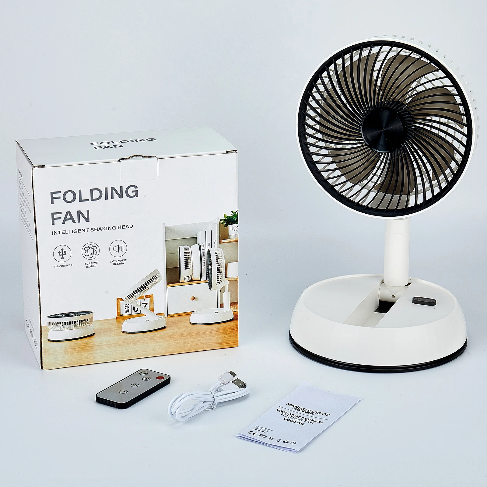 Tragbarer Faltventilator, 6000 mAh, USB-Fernbedienung, Luftkühler, geräuschlos, wiederaufladbar, kabellos, Standventilator für Zuhause im Freien – Detail 2