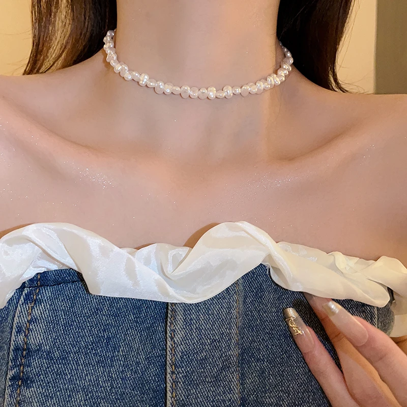 Baroque Pearl Necklace for Women Simple Fashion Collarbone Chain White Choker Necklaces Designer Wedding Jewelry Wholesale