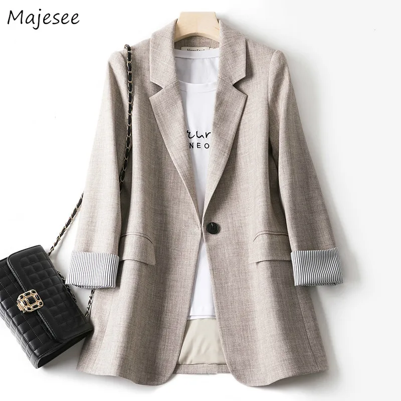 Blazers femininos na moda retalhos coreano chique primavera bolsos soltos senhora elegante casacos único botão minimalista outwear manga longa