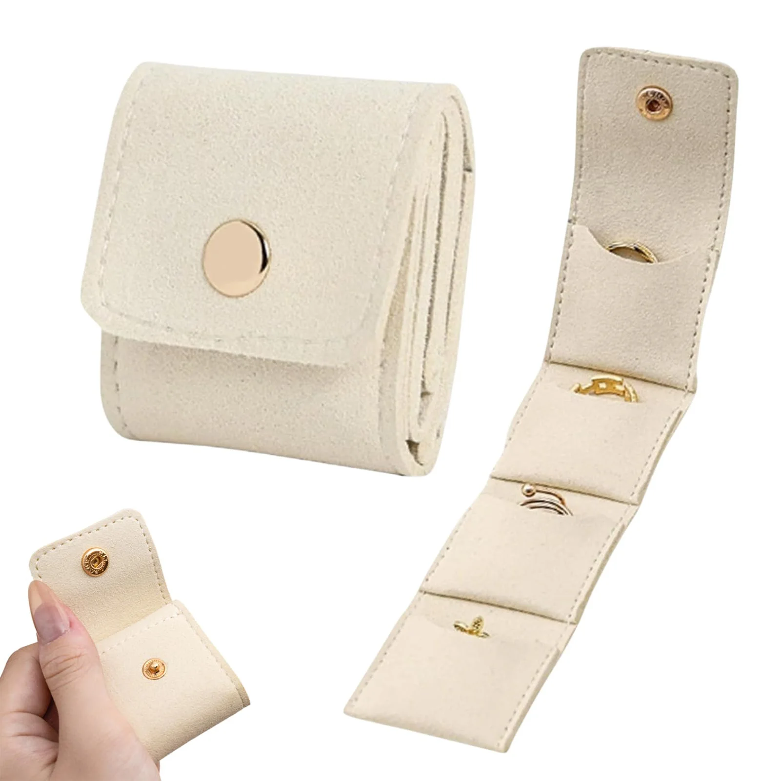 Foldable Jewelry Organizer Pouch With Multi Compartments For Rings Necklaces Earring Velvet Lined Travel Jewelry Bag Mini Clutch