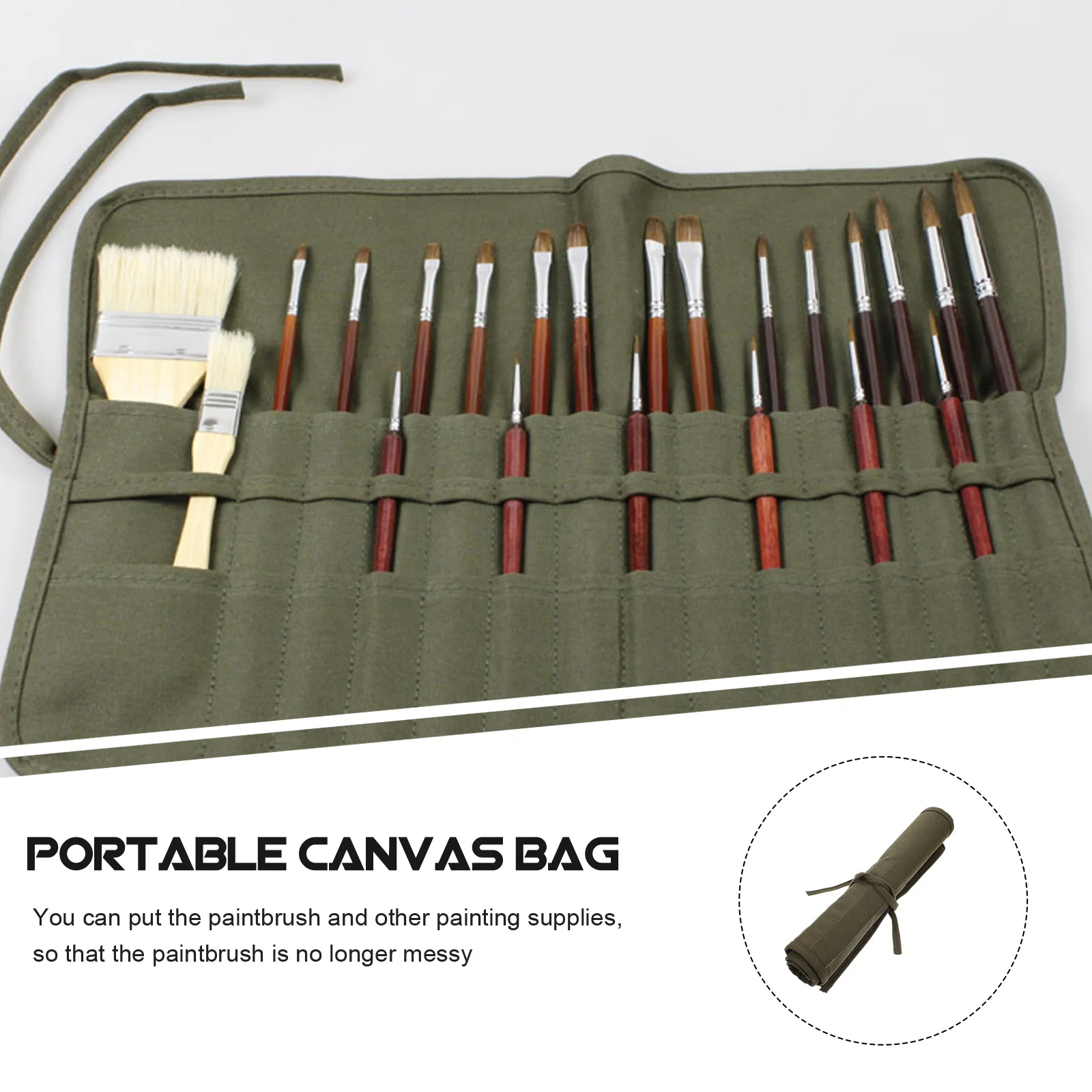 

30 Holes Paintbrush Roll Up Organizer Canvas Pouch Large Capacity Paint Brush Holder Portable Brush Storage Case