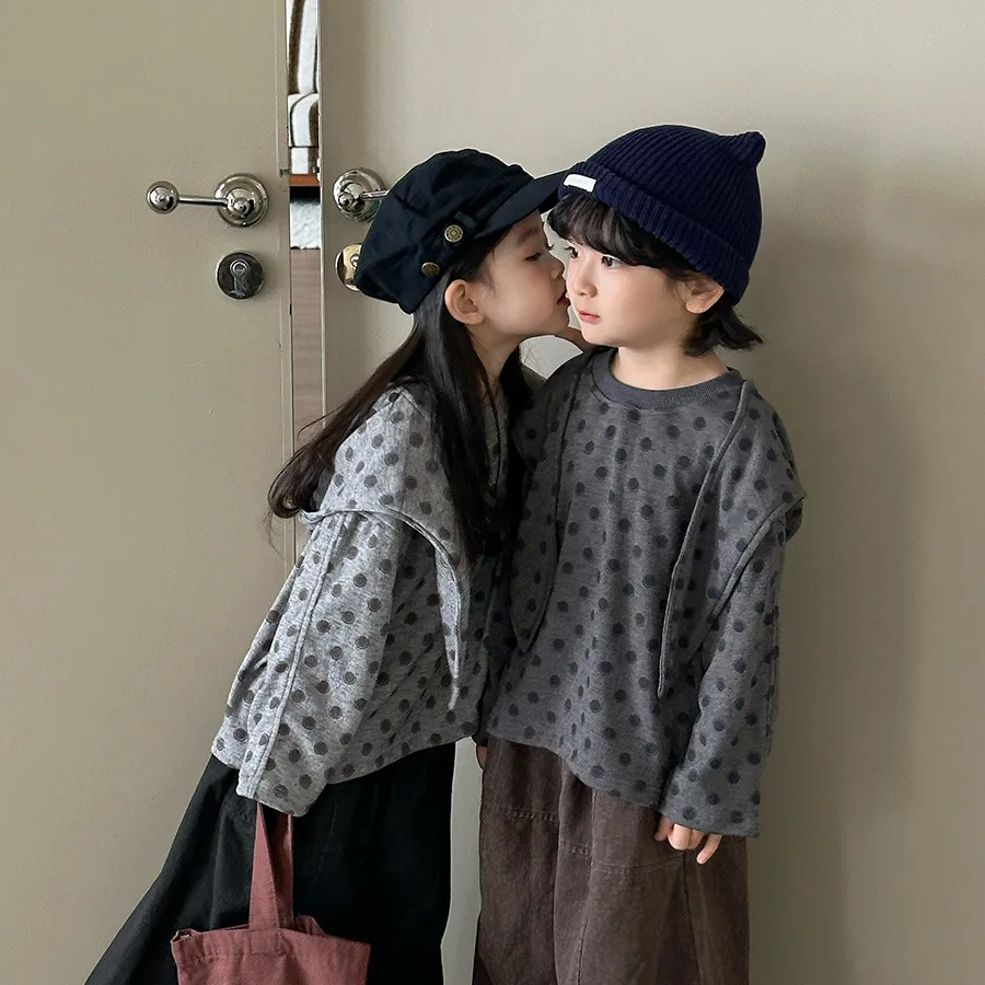 Kids 2026 Fall Polka Dot Long Sleeve T Shirt Boys Girls Forest Stylish Dot New Base Layer Undershirt