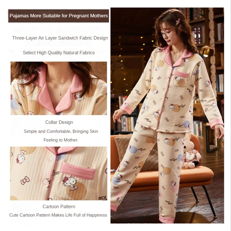 2pcs Set Hello Kitty Cotton Pajamas Women Comfortable Maternity Sleepwear Pijama Suit Female Sleep Leisure Home Loungewear Gifts