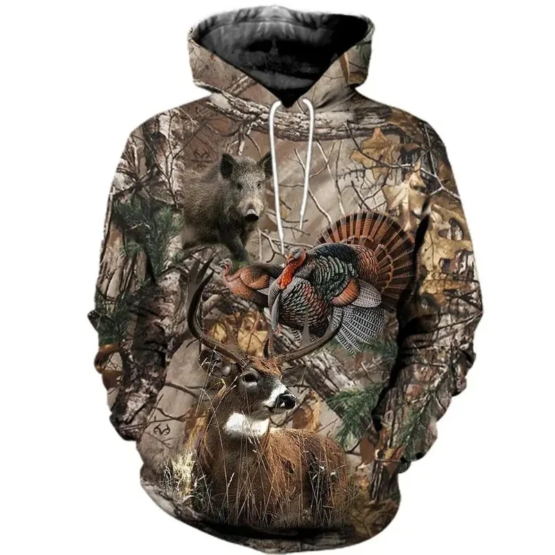 1 Piece Custom Your Picture Fashion Men'S Hoodies 3D Forest Camouflage Animal Elk Wild Boar Print Pattern Autumn Sweatshirt Casu