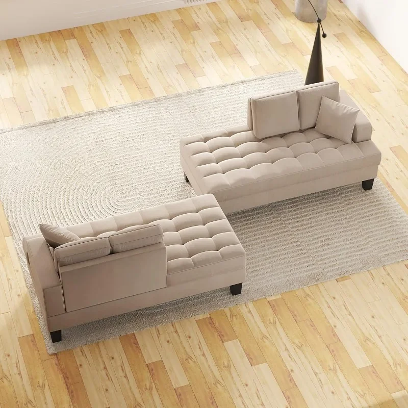 Sofá acolchado de lino suave para sala de estar, Chaise Lounge con almohada, sofá moderno gris cálido, Loveseat para dormitorio y oficina