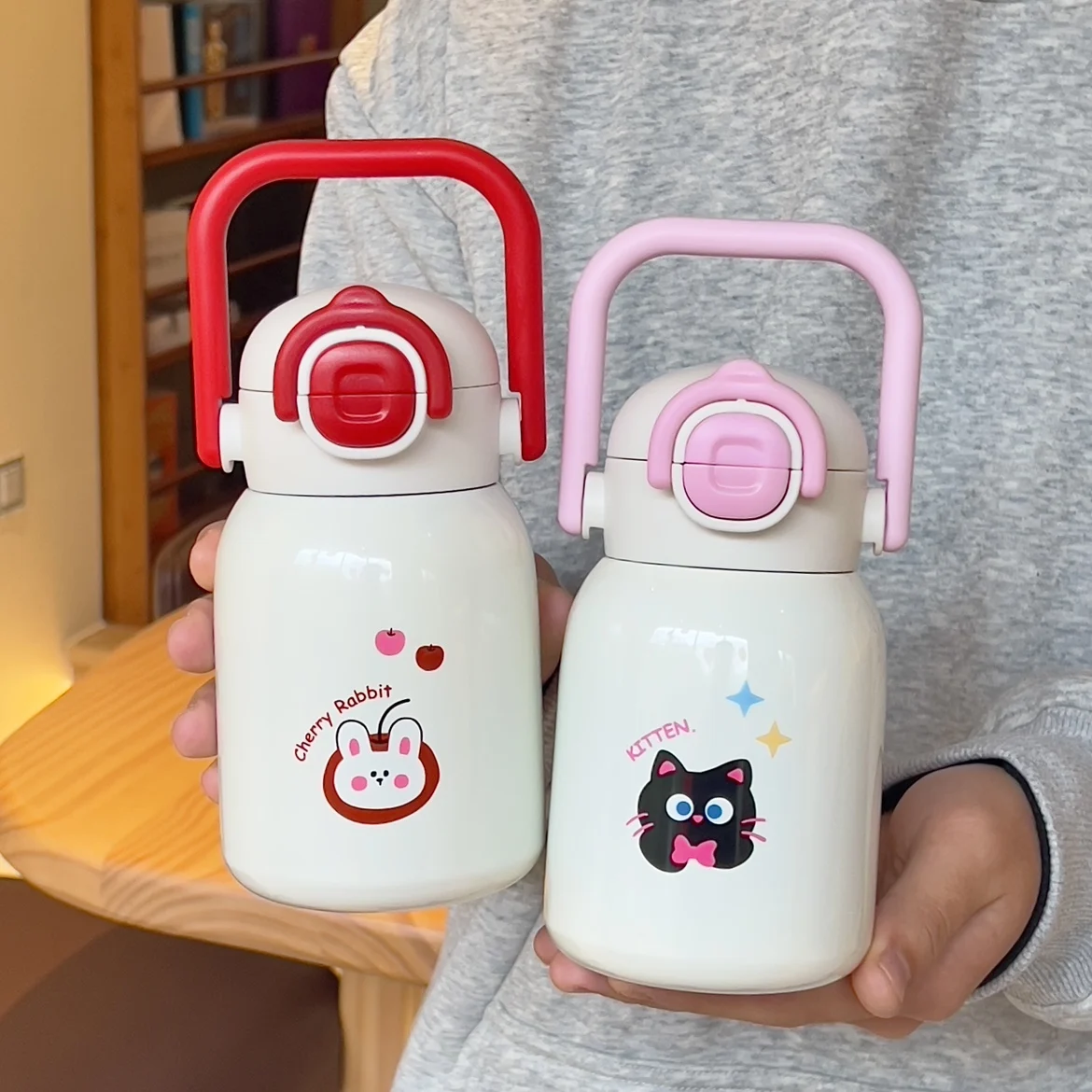 New Children's Large Capaci Insulated Water Bottle with St School Special Cup Cute Cartoon Design Stainl Steel Cup
