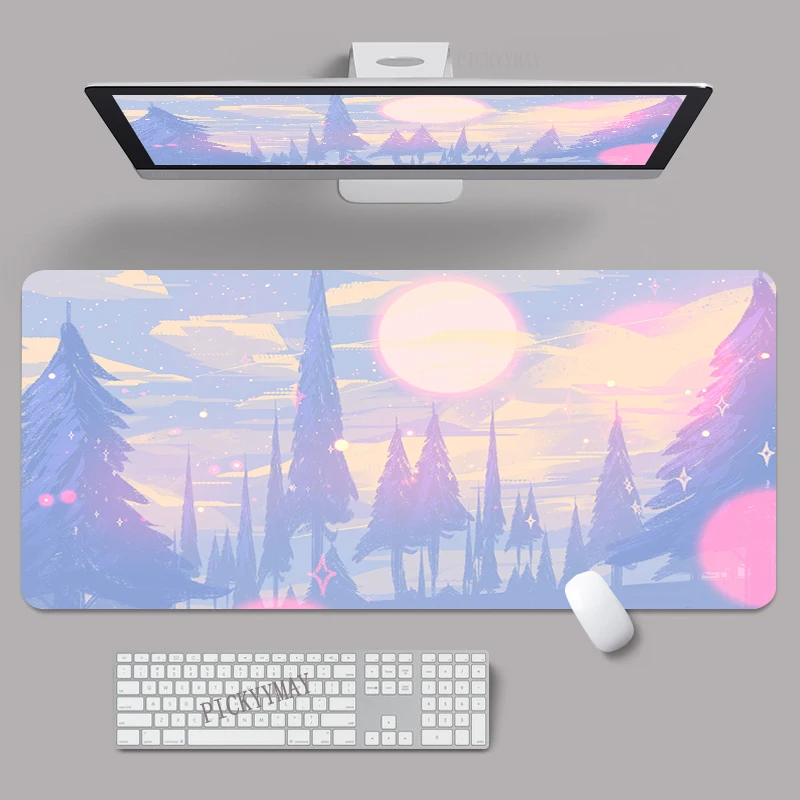 Secret Forest 40x90cm XXL Lock Edge Mousepads Pink Large Office Mousepad Keyboard Mat Landscape Non-Slip Rubber Gaming Mouse Pad