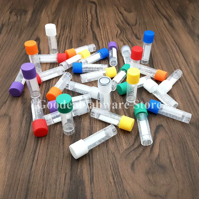 50pcs 1.8ml  Plastic Screw Mouth Freeze Pipe with Leakproof Washer,Transparent Graduated Cryovial,Reagent Storage Tube