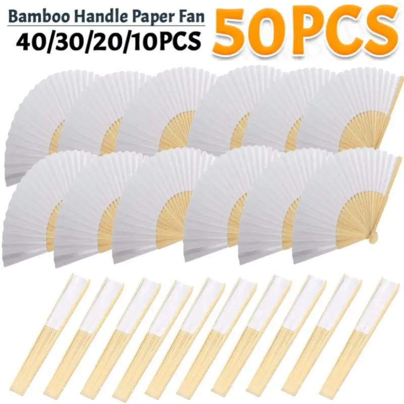10-50 Stück Hochzeit Handfächer Weißes Papier Bambus Faltfächer Benutzerdefinierte handgemalte DIY Handfächer Dekoration Kinder Malerei Geschenke