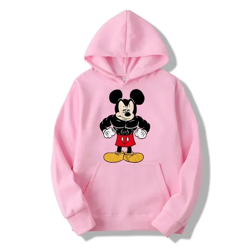 Tough Mickey Mouse Male Sweatshirts Pocket Anime Print Long Sleeve Clothing Popular Daily Men Hoodies Autumn Winter Pullover