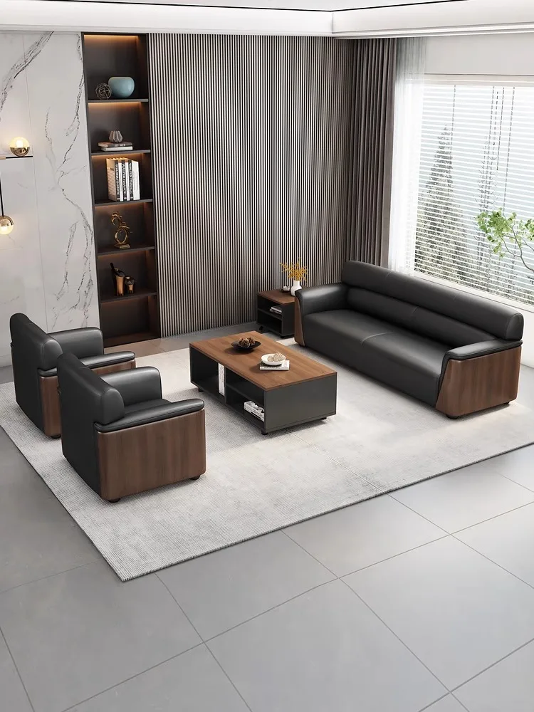 

Office sofa Solid wood reception Bank meeting room Coffee table combination Simple
