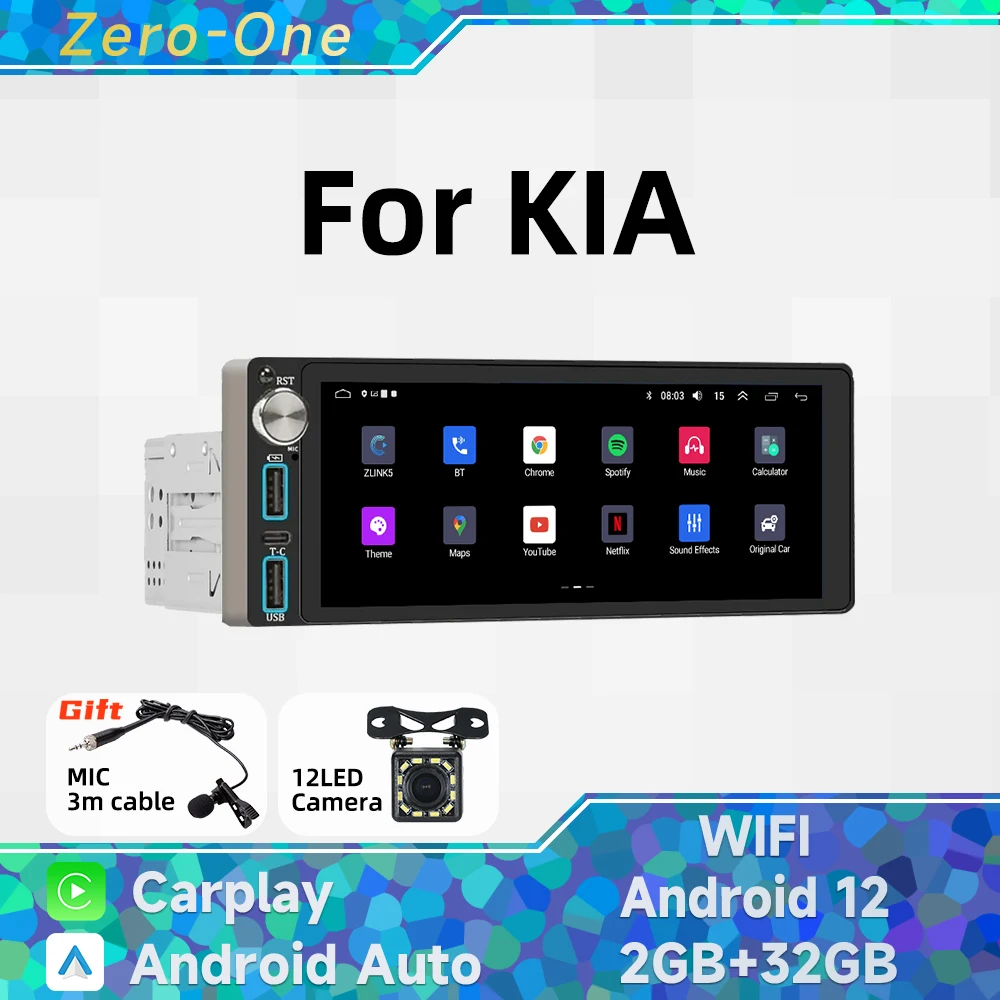 

Wireless Carplay Autoradio 1 Din Radio Android 13 Car Multimedia for KIA 6.86" Screen Stereo Head Unit GPS Navigation Wifi BT