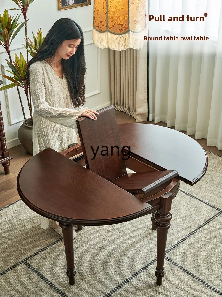 

LMM solid wood round table oval folding home dining room round retractable eating table