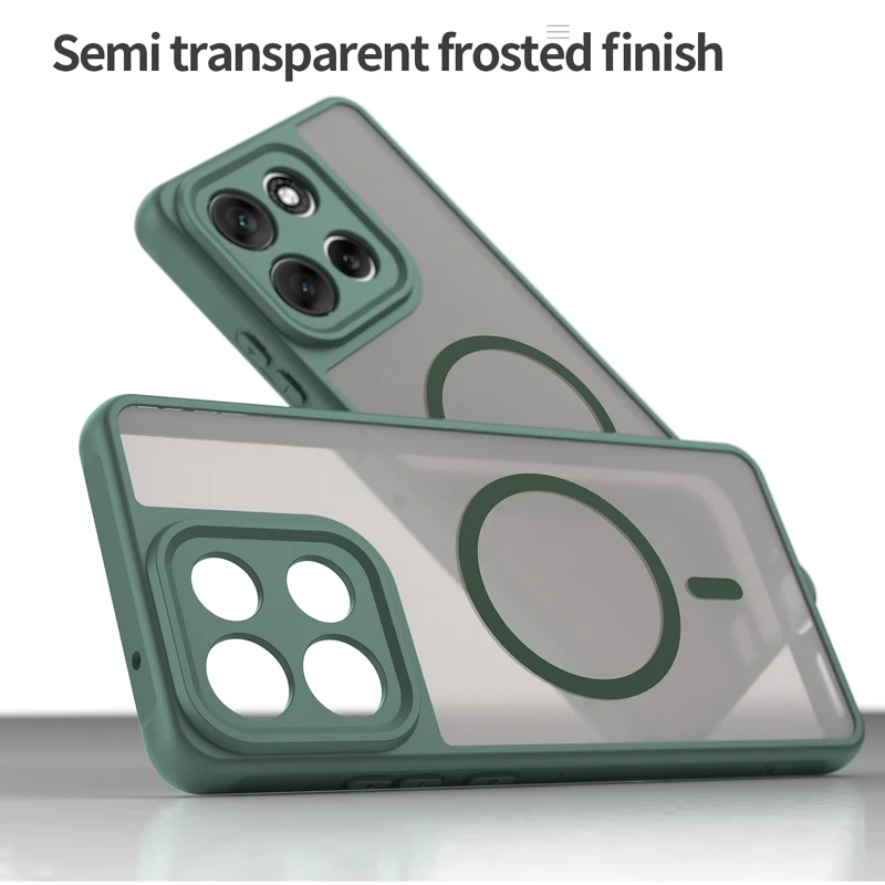 สำหรับโมโตโรล่า โมโต G86 กรณีแม่เหล็กกึ่งโปร่งใสฝ้าด้าน PC + TPU ป้องกันลายนิ้วมือโปร่งแสงสำหรับ MOTO G 86