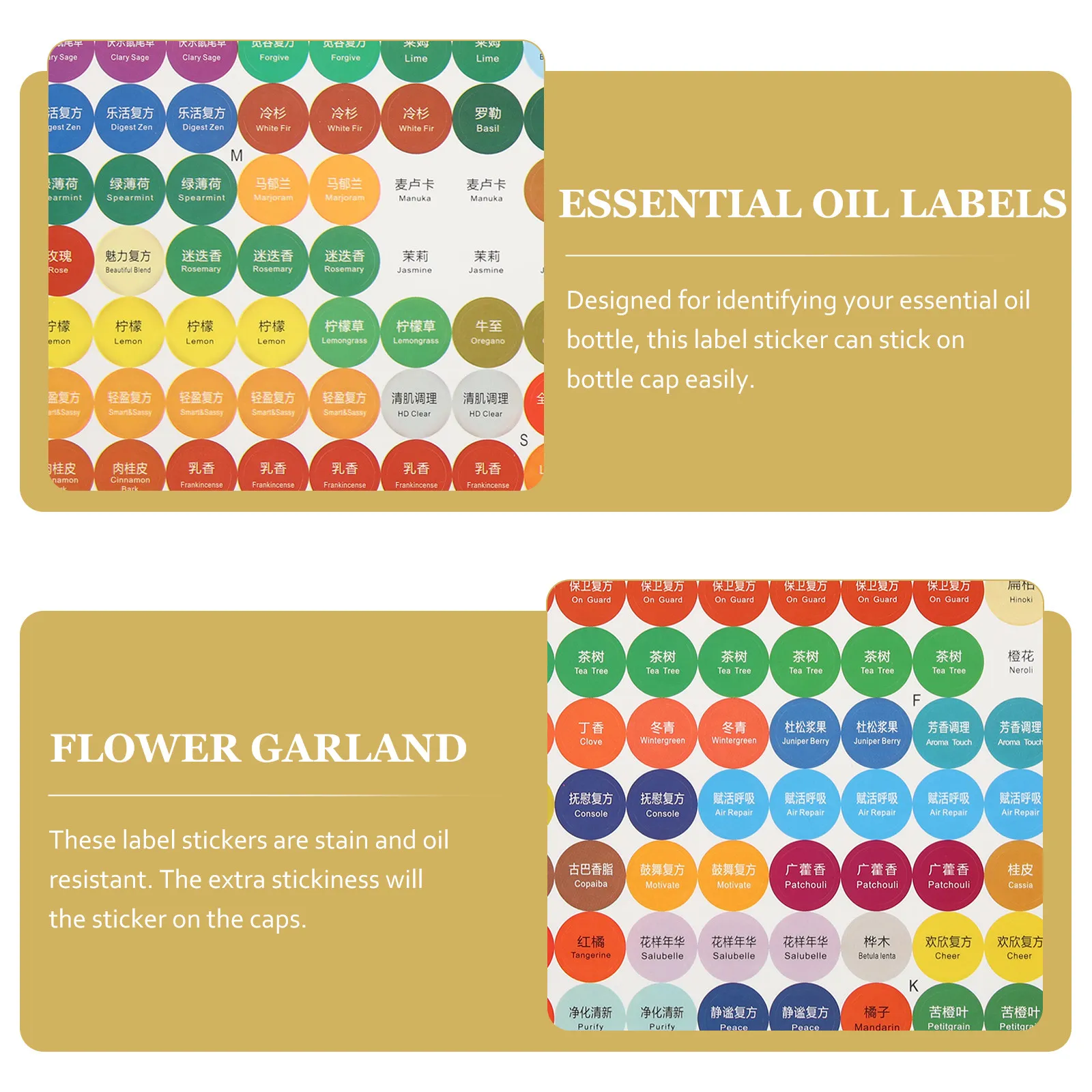 4Sets Essential Oil Bottle Cap Label Stickers Extra Sticky Stain Resistant Markers for Bottles Rollers Aromatherapy Use view 3