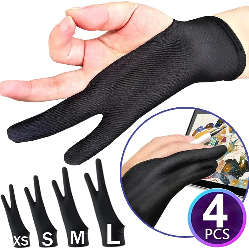 Tablet Screen Gloves Palm Rejection Artist Drawing Glove with Two Fingers Smooth Elasticity Breathable for IPad Stylus Pen