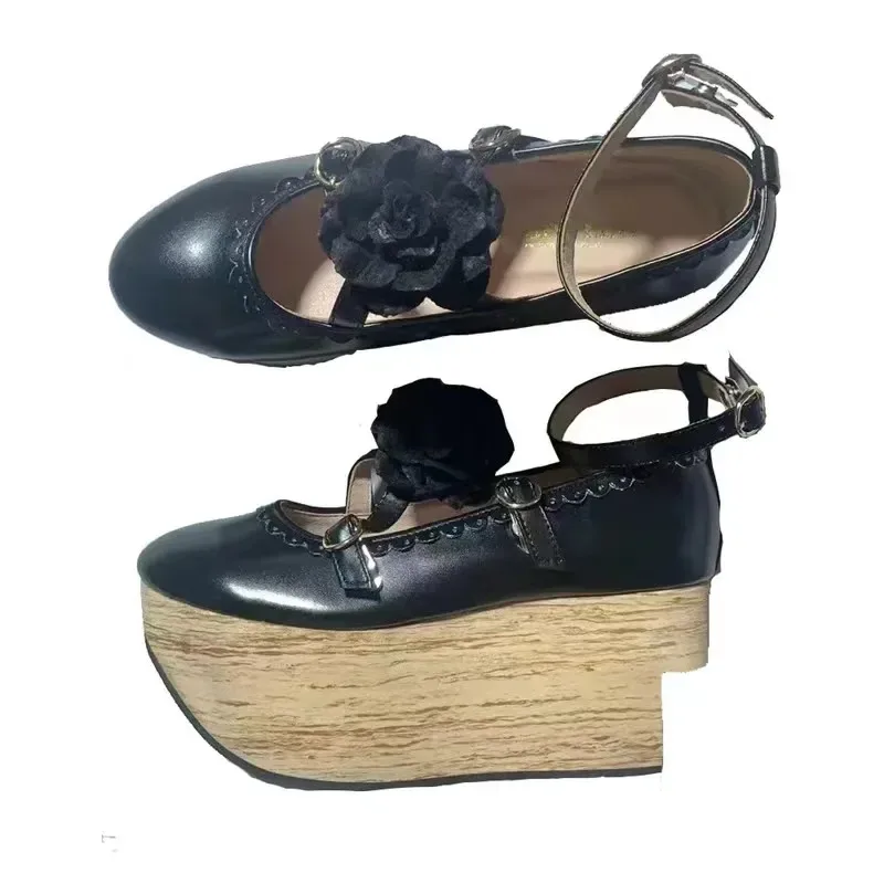 

2025 11 женские туфли-лодочки на высоком каблуке на платформе с розовыми бантами и перекрестными ремешками, Лолита, косплей, ползучие туфли в японском стиле Харадзюку, новинка