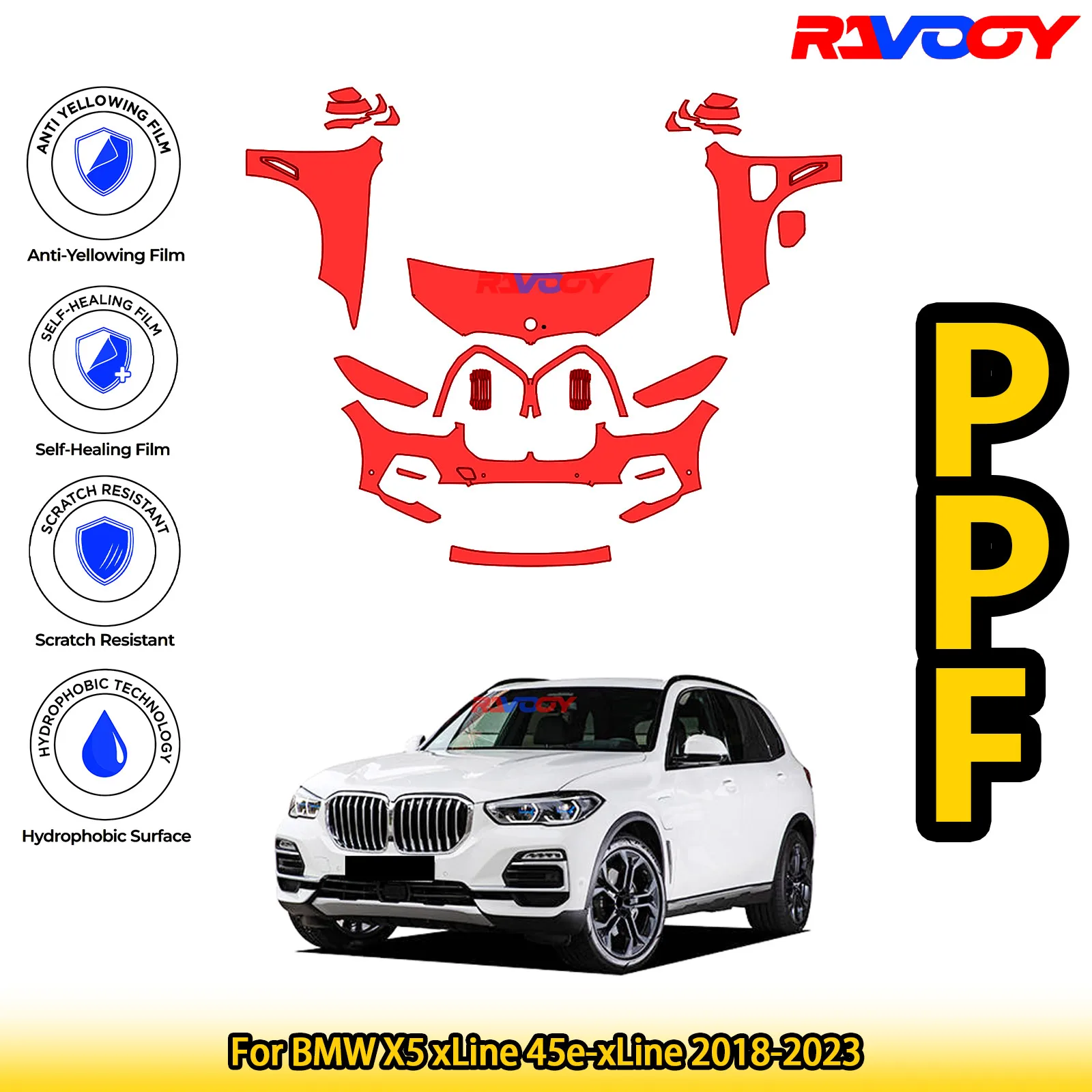 

Для BMW X5 xLine 45e-xLine 2018-2023 глянцевая матовая черная предварительно вырезанная передняя защитная пленка PPF комплект