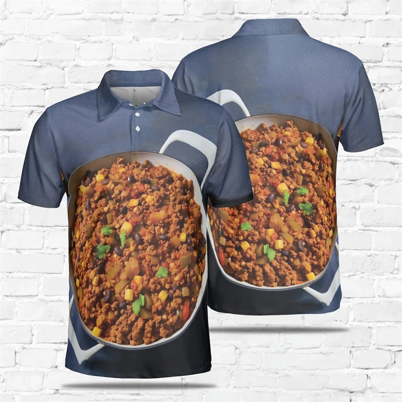 Delicious Food 3D Print Polo Shirts For Men Clothes Harajuku Fashion Design Short Sleeve POLO Shirt Noodle Hamburger Pizza Tops