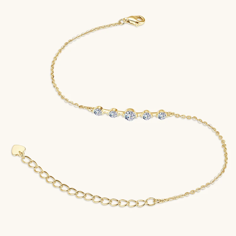 Lnngy zertifiziertes Fünf-Stein-Moissanit-Armband, 925er-Sterlingsilber, Kettenarmbänder für Frauen, Charm-Handschmuck, 2026-Trendgeschenk – Detail 2