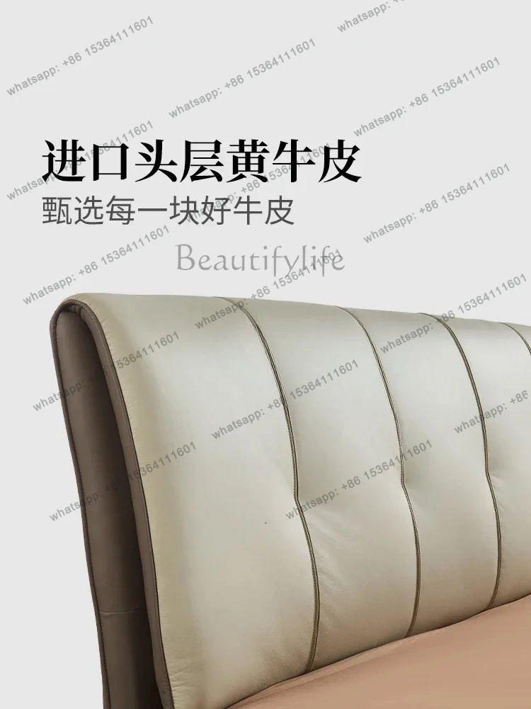 Leather bed Modern simple wedding  Double  First layer cowhide master bedroom bed Minimalist leather bed