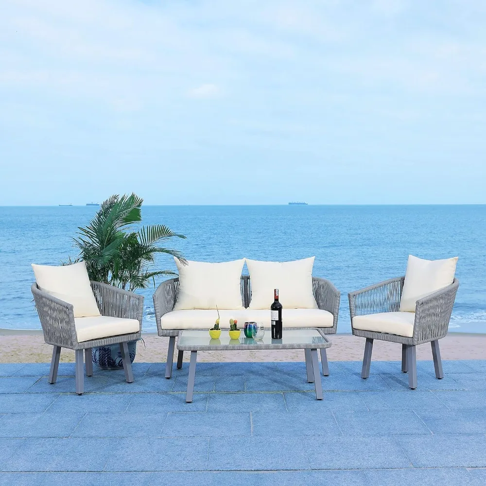 

Уличная коллекция, плетеная Подушка, 4 шт., веревка для двора, дворика, жилой набор, серый/бежевый набор садовой мебели, рандомные наборы