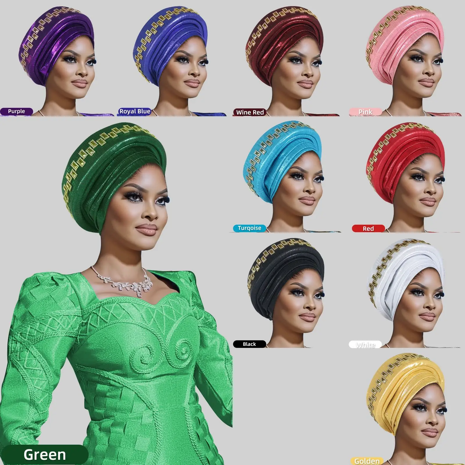 

Модный африканский женский платок-тюрбан, мусульманский традиционный фестиваль, свадебная блестящая шелковая двухслойная шляпа с бриллиантами M5-704-2