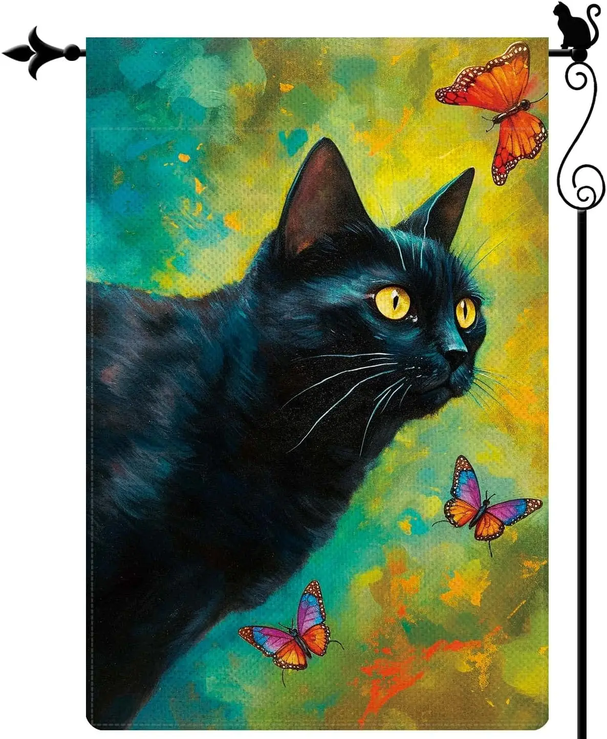 Gormcore Black Cat with Butterflies Spring Garden Flag Vertical Double Sided Spring Summer Garden Flag Seasonal Rustic Yard Lawn