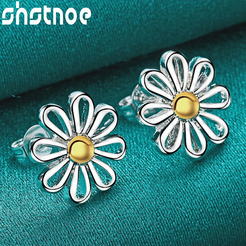 

SHSTONE 925 Sterling Silver Charm Jewelry Daisy Stud Earrings For Women Bride Party Wedding Christmas Engagement Birthday Gifts