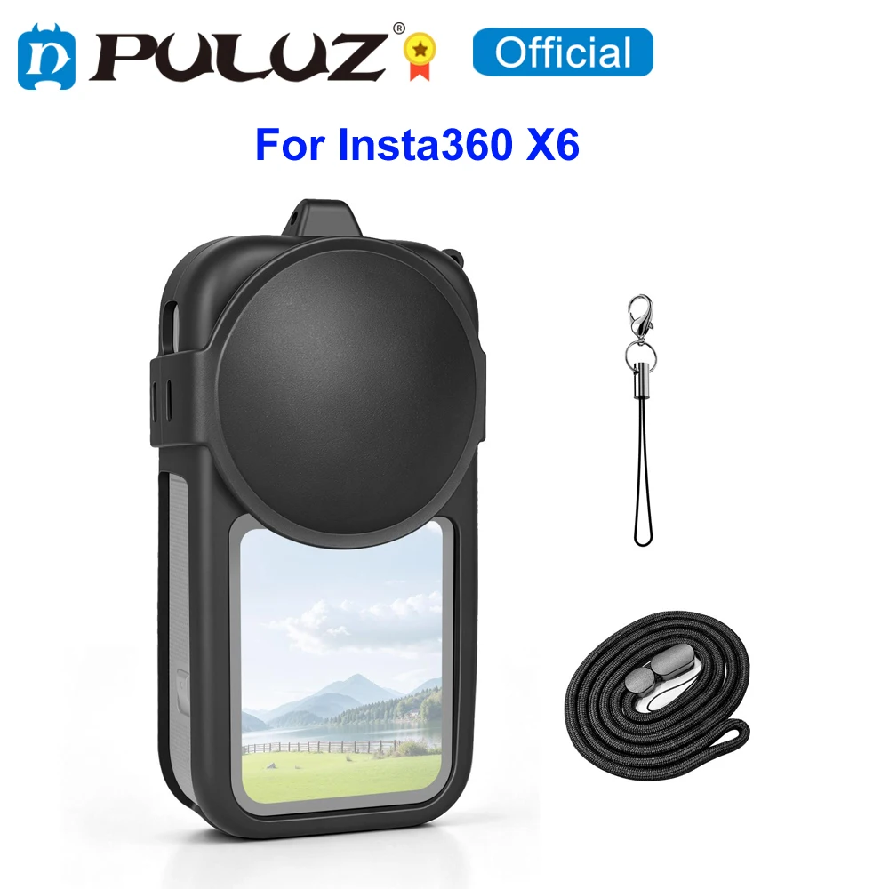 PULUZ Cover For Insta360 X6 Silicone Protective Case with Lens Cover & Strap for Insta360 X6