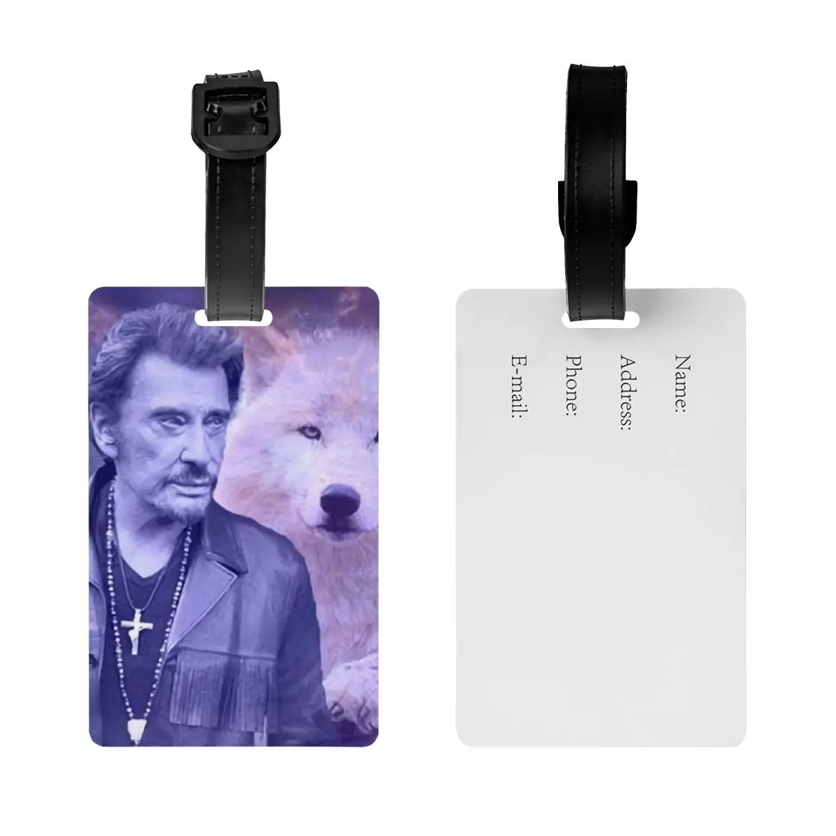 Custom Johnny Hallyday Luggage Tag With Name Card French Singer Rock Music Privacy Cover ID Label for Travel Bag Suitcase