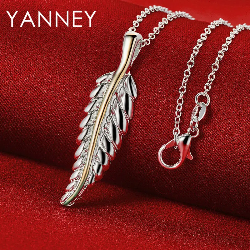 

Charm 925 Sterling Silver 16-30 Inches 45MM Feather Necklace For Women Fashion Fine Party Wedding Gift Jewelry