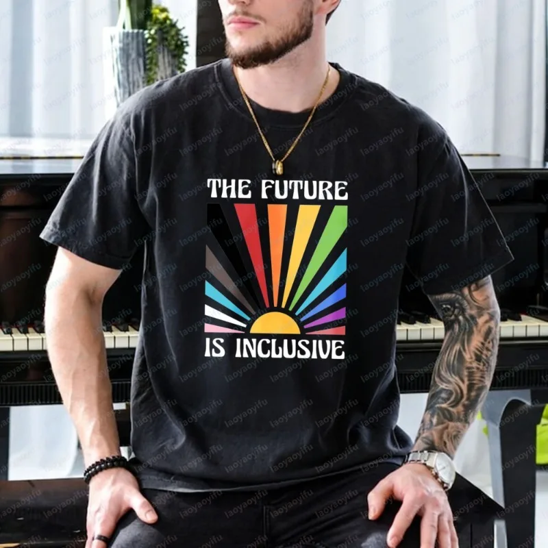 Gay Pride T Shirt for Men Rainbow LGBT Shirt Pride Flags Tshirts Tops LGBTQ+ Equality Slogan Printed Tshirt Unisex Cotton Tee