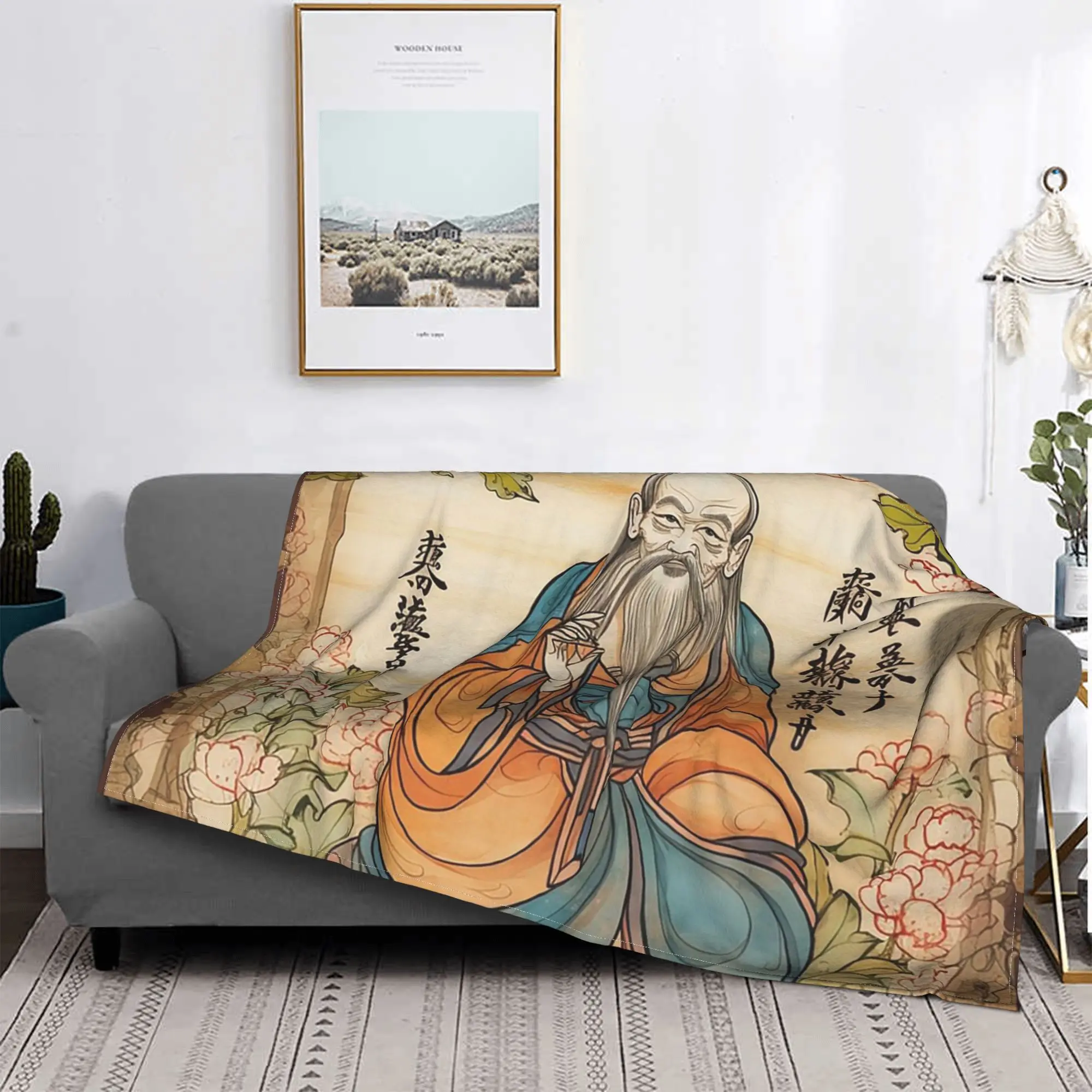 

Lao Tzu Blankets Breathable Flannel Sofa Throw Blanket for Home Bedroom Travel Throws Bedspread Quilt