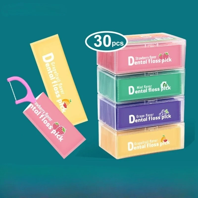 30Pcs/box Dental Floss Picks Clean Between Teeth Interdental Brush Fruit Flavor Toothpick Floss Picks Cleaning Oral Hygiene Care