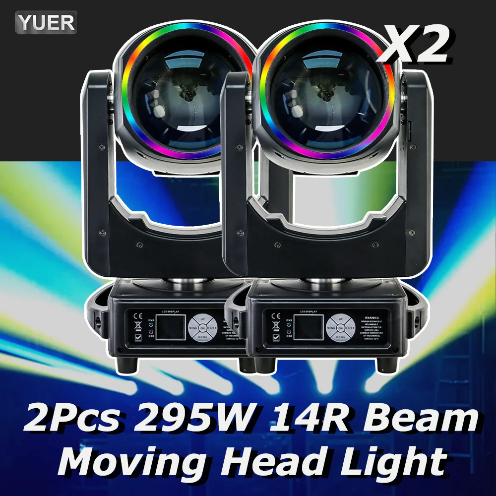 2Pcs/lot With Ring  295W 14R Beam Moving Head Light 48+8 Prism Gobo Zoom Rainbow Effect DMX512 For DJ Disco Xmas Stage Lighting