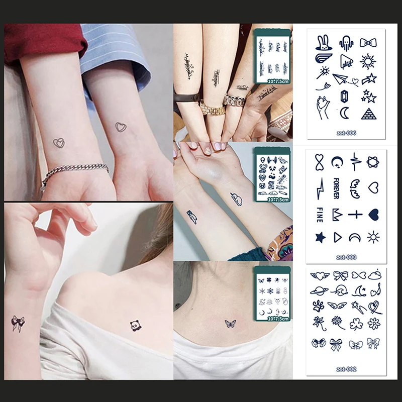 สติกเกอร์รอยสักชั่วคราวน่ารักสีดำยิ้มกุหลาบแทททูทรงลูกบาศก์แขนกันน้ำได้ยาวนานสติกเกอร์รอยสักปลอมด้านหลังสำหรับมือ