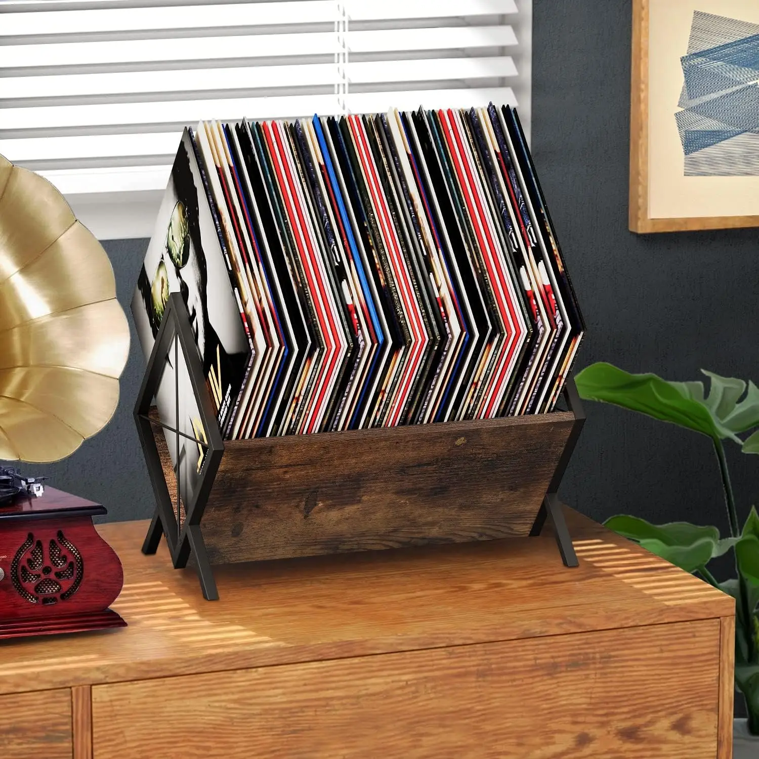 Support de rangement pour disques vinyles en bois, support de disques vinyles rétro, étagère réglable, organisateur pour albums LP, CD, magazines, documents