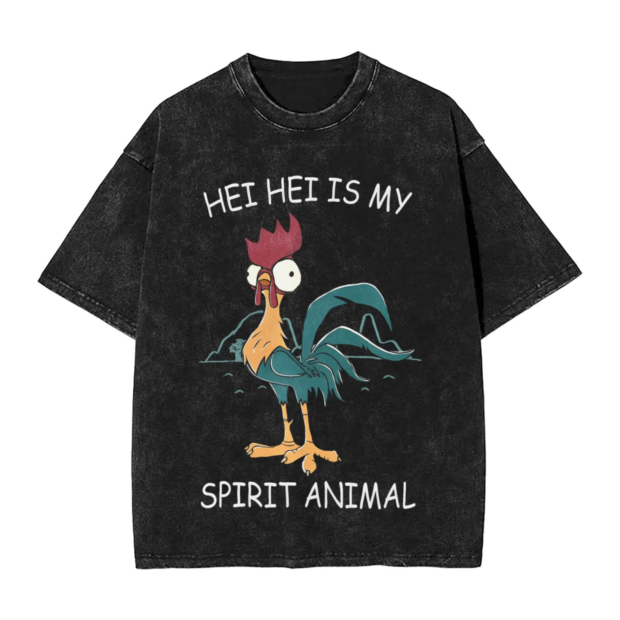 

Moanas Hei Hei Is My Spirit Animal Men's T Shirts Washed Novelty Tee Shirt Short Sleeve Round Neck T-Shirts Cotton Gift Clothing
