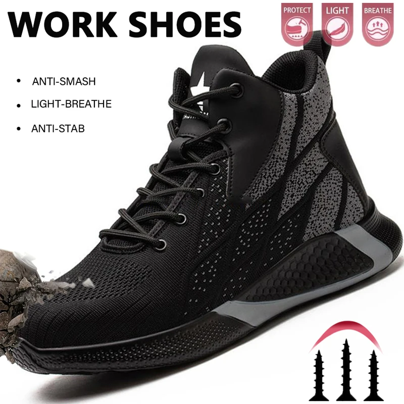 

Fashion Security Protective Shoes High Top Safety Shoes Men Anti smashing Anti Puncture Work Shoes Men Work Safety Boots