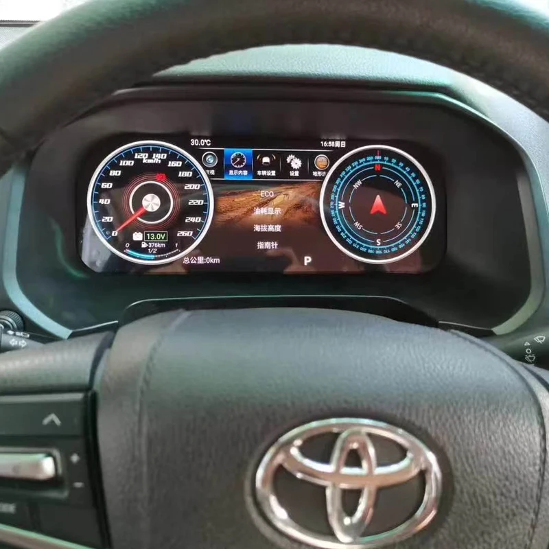 Tela do painel do velocímetro do instrumento do cluster digital LCD de 12,3 polegadas para Prado 2004-2023 Linux OS TPMS